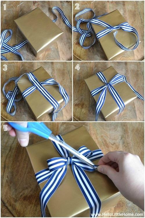 礼物盒包装丝带十字结 礼物蝴蝶结的打法图解